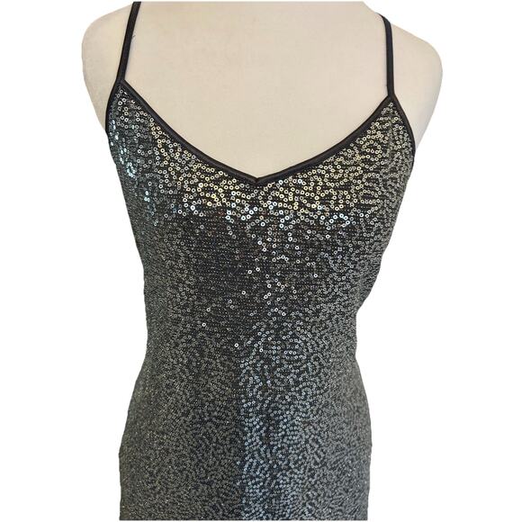 Vintage Express Cami Tank Black Silver Babydoll Y2K beads Sequins Whimsical M - Picture 1 of 12